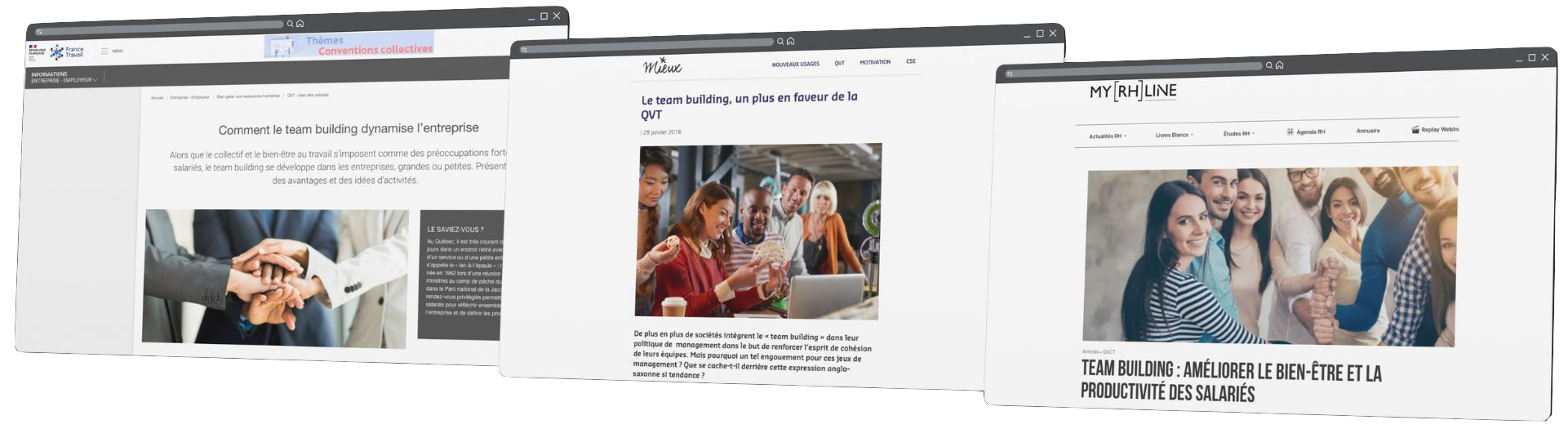 Des images d'articles sur la relation entre Qualité de Vie au Travail et Team Building
